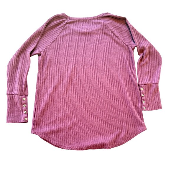 Chaser‎ Burgundy Waffle Knit Long Sleeve Top With Button Cuffs Women’s XL Casual - Picture 4 of 5